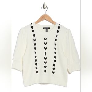 Ellen Tracy Embroidered Short Sleeve Croop Sweater.